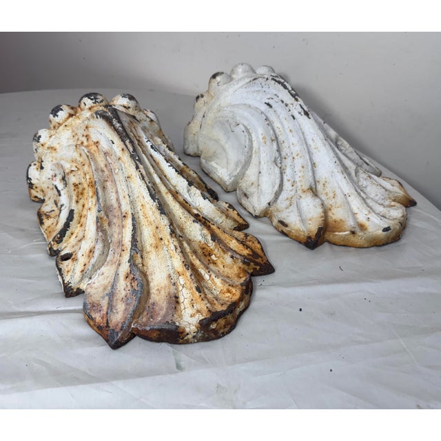 Industrial Pair Large Antique Industrial Cast Iron Architectural Salvage Wall Corbels White For Sale - Image 3 of 12