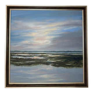 Large Original Louise Ramsay Jersey Marsh Oil Painting Sea Landscape on Canvas For Sale