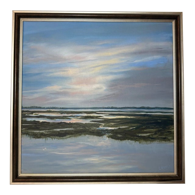 Large Original Louise Ramsay Jersey Marsh Oil Painting Sea Landscape on Canvas For Sale