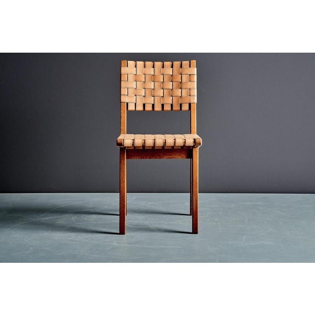 Oak Webbed Chairs in Leather Webbing attributed to Jens Risom, France, 1950s, Set of 10 For Sale - Image 10 of 18