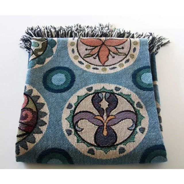 Arts and Crafts-Style "Butterfly Garden" in Denim Blue Jacquard Woven Throw For Sale - Image 6 of 6