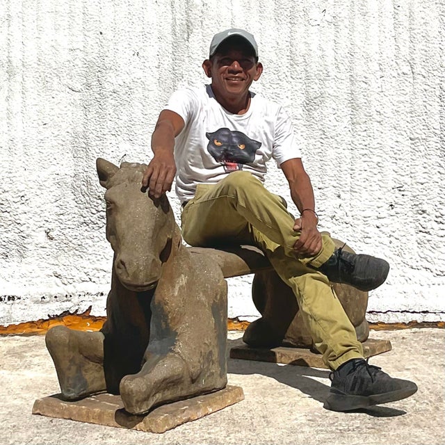 Vintage Boho Cast Concrete Horse Bench Chairish