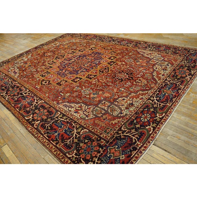 1920s Persian Heriz Carpet ( 9' x 11' 11" - 275 x 363 cm ) Antique Heriz Persian Coral 1920s Rug, Circa Date: 1920s. This...
