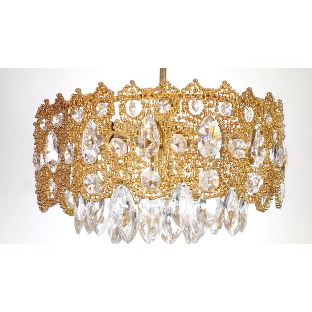 1960s Brass and Lead Crystal Chandelier from Palwa, 1960s For Sale - Image 5 of 11