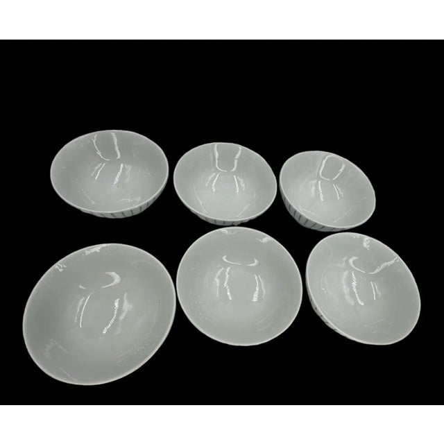 Mid Century Japanese Rice Bowls Blue and White Lines Set of Six Soup ...