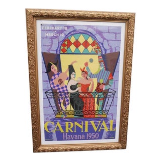 Bermudez Original Carnival Havana 1950 Poster, Framed For Sale