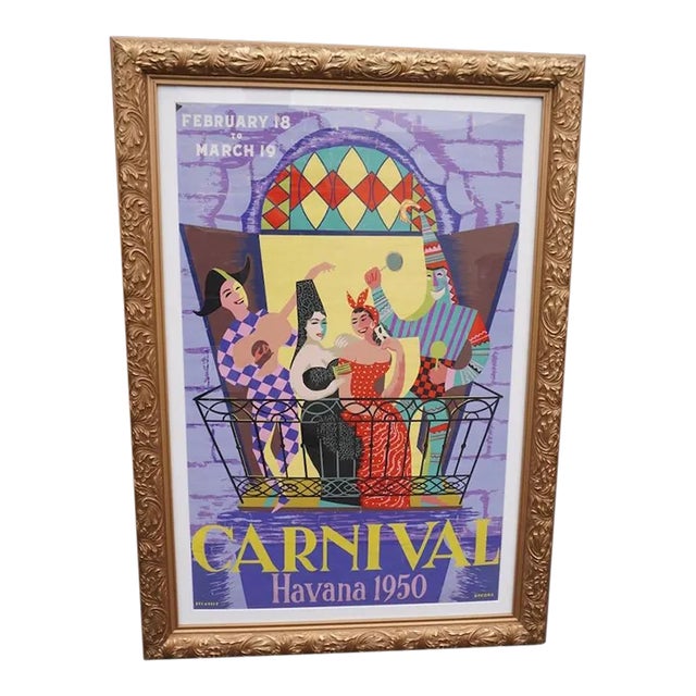 Bermudez Original Carnival Havana 1950 Poster, Framed For Sale