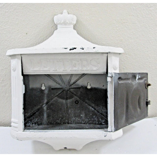 Victorian Wall Mounted Cast Iron Painted White Mailbox For Sale - Image 4 of 10