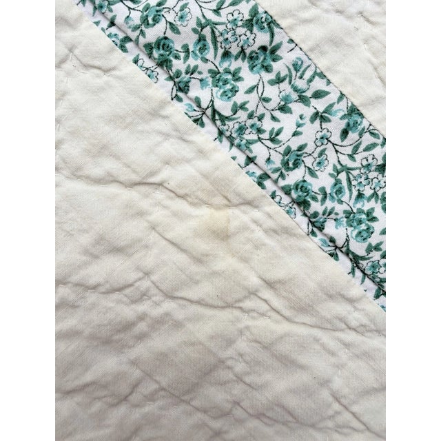 Vintage Hand Stitched Log Cabin Quilt Green And White, Square 77x79” For Sale - Image 12 of 18