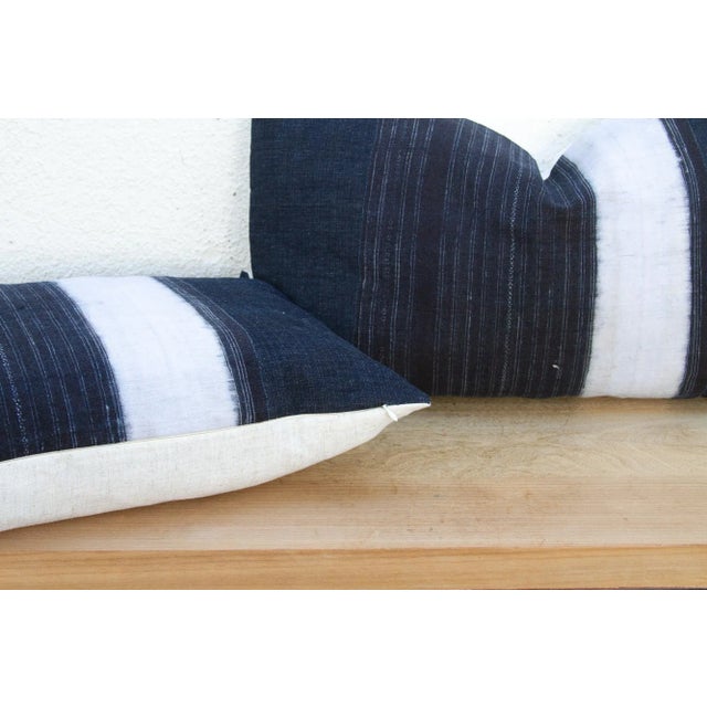 Textile Indigo & White Vintage Hmong Lumbar Pillows, Pair For Sale - Image 7 of 8