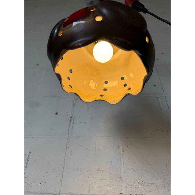 Ceramic Pendant Light Fixture Glazed Studio Pottery Ceiling Lamp Mid-Century Modern 1970s For Sale - Image 10 of 10