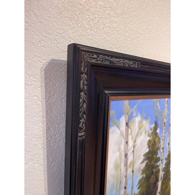 Contemporary Spring Finally by Stephen Day | Oil on Panel Landscape with birch trees and green foliage For Sale - Image 3 of 5