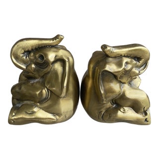 Vintage 1960s Brass Elephant Bookends - a Pair For Sale