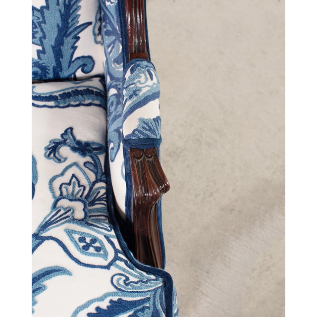 Wood Louis XV Style Wingback Bergere Á Oreilles Crewel Work For Sale - Image 7 of 18