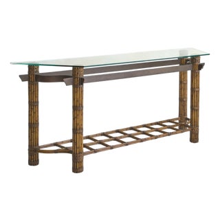 Italian Bamboo + Iron Console Table, 1970s For Sale