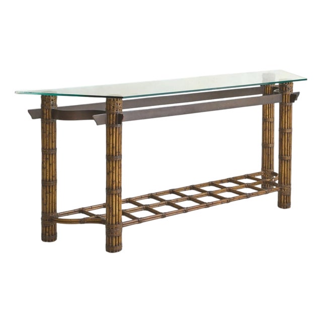 Italian Bamboo + Iron Console Table, 1970s For Sale