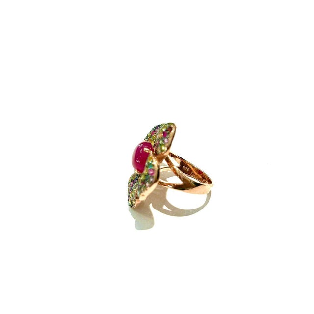 Early 21st Century Bochic "Orient" Natural Ruby & Multi Sapphire Cocktail Ring Set 18K Gold&Silver For Sale - Image 5 of 18