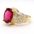Vintage 10.5-carat oval-cut rubellite tourmaline takes center stage in this 18K yellow gold cocktail ring, complemented by...