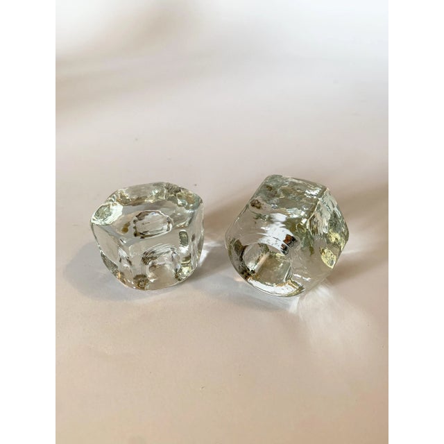 Vintage Pair of Ice Cube Cascade Hexagon Glass Candle Holders For Sale In Dallas - Image 6 of 7