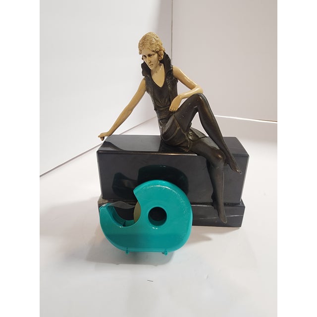 1930s Art Deco "Flapper Girl on a Wall" Bronze and Galalith Sculpture For Sale - Image 4 of 8