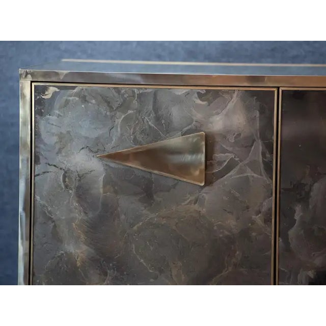 Not Yet Made - Made To Order Italian Sideboard Hand-Painted Marble-Effect Glass With 3 Doors For Sale - Image 5 of 11