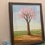 1970s Folk Art Style Pink Flowering Tree in Spring Landscape, Oil on Board Unsigned For Sale - Image 5 of 6