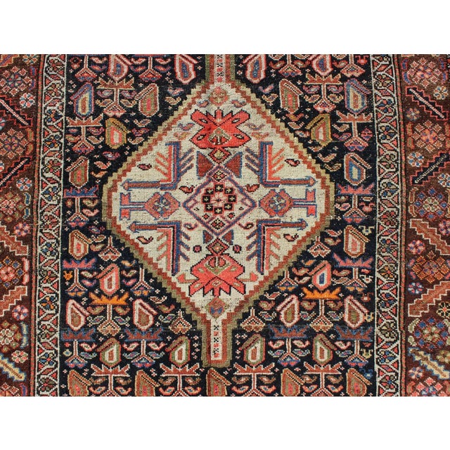 Textile Antique Persian Hand Knotted Kurdish Colorful Rug With Medallion and Geometric Motifs For Sale - Image 7 of 13