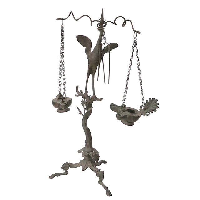 19th C. Grand Tour Candlesticks Bronze Heron Oil Lamps Made in Italy For Sale - Image 9 of 18