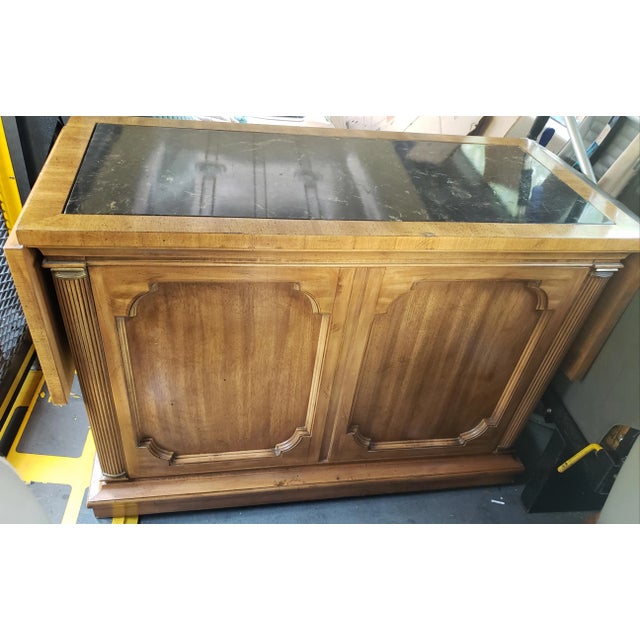 1960s Solid Wheeled Walnut Flip Top Server Bar Cabinet For Sale - Image 11 of 13
