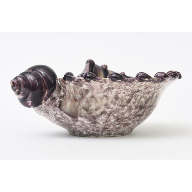 Ceramic Vintage Italian Coastal Glazed Ceramic Snail Bowl, Purple, Champagne, Off White, 1960's For Sale - Image 7 of 12