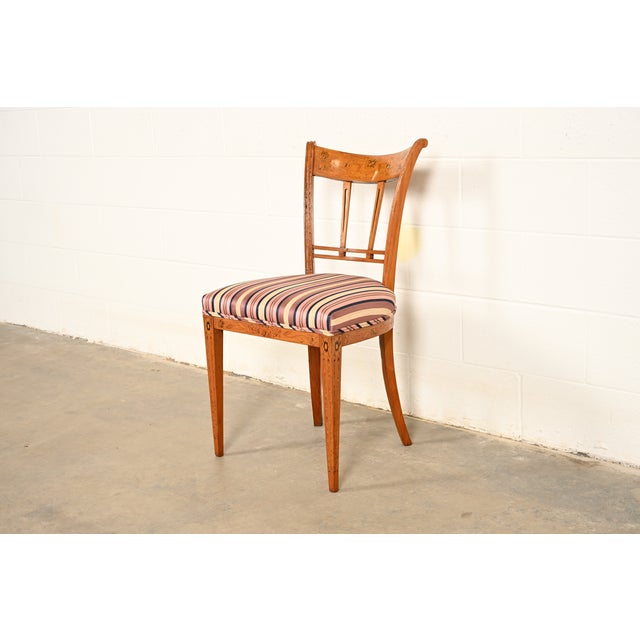 Neoclassical Antique Italian Regency Fruitwood Inlaid Marquetry Side Chair or Dining Chair For Sale - Image 3 of 16