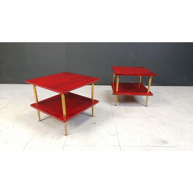Two Tier Lacquered Goatskin Side Tables attributed to Aldo Tura, 1960s, Set of 2 For Sale - Image 15 of 15