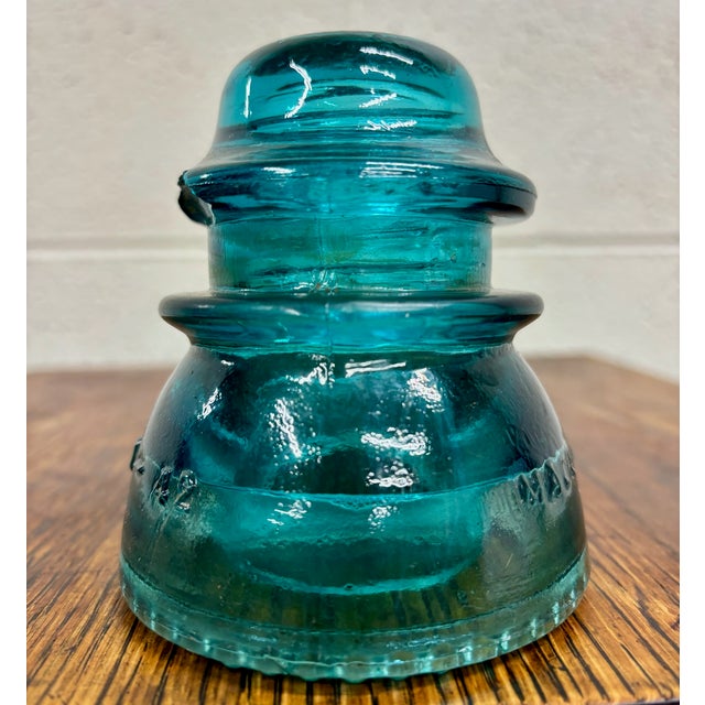 Industrial Vintage Hemingray 42 Teal Glass Insulator For Sale - Image 3 of 7
