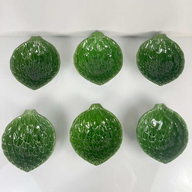 Vintage Green Artichoke Leaf Salad Bowls, 1970s, Set of 7 For Sale - Image 16 of 18
