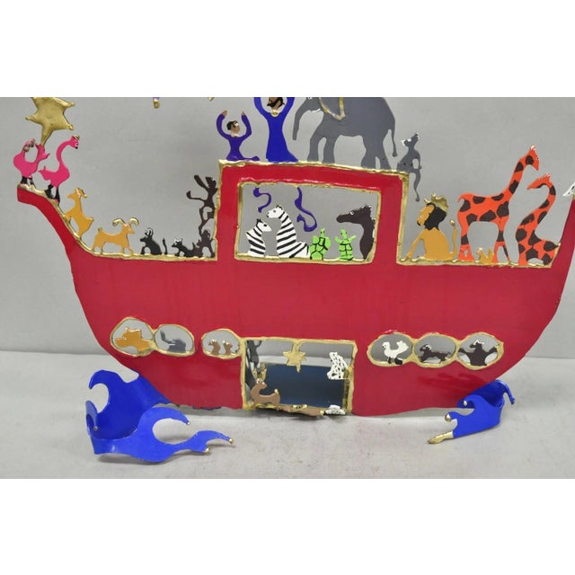 Modern Noah's Ark Cut Steel Judaica Art Hannukah Menorah Candelabra Sculpture For Sale - Image 17 of 18