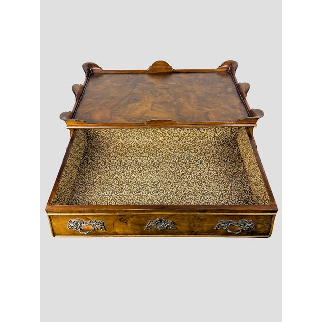 1970s Italian Wood Burl Wood Tea Table One Drawer For Sale - Image 15 of 16