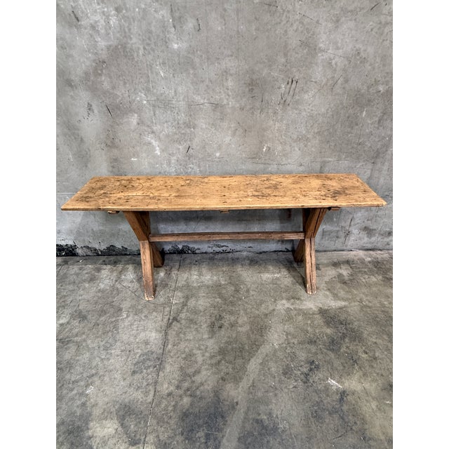 Antique Swedish Pine Sawbuck Console Table X Base Trestle Scrubbed Primitive 79 For Sale - Image 4 of 7
