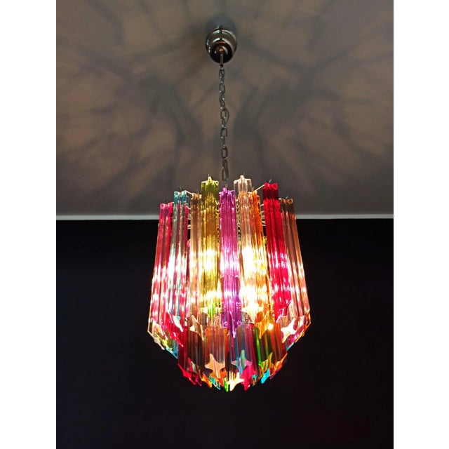 Murano Medium Murano Glass Chandelier 47 Multicolored Prisms For Sale - Image 4 of 11