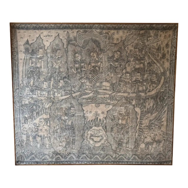 Bali Hindu Textile Framed 'Kamasan' Painting, Indonesia C. 1920 For Sale