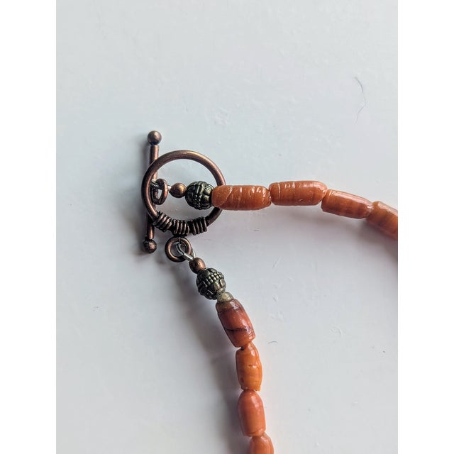 Art Deco 38" Mid-Century Coral Necklace With Ornate Metal Accents For Sale - Image 3 of 4