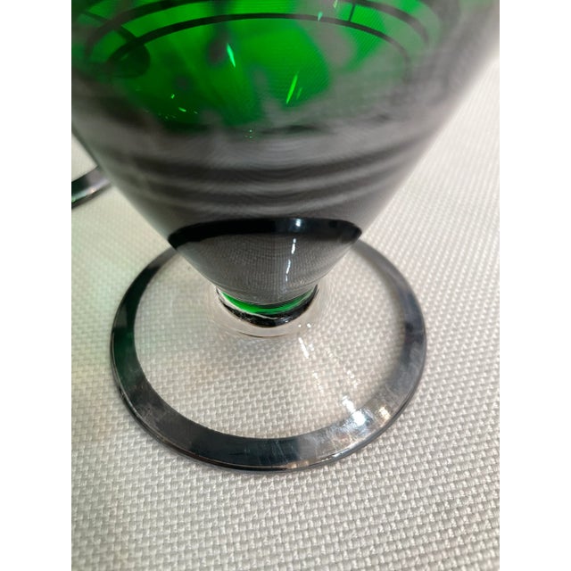 1930’s Green Venetian Footed Glasses With Silver Overlay - a Set of 4 For Sale In New Orleans - Image 6 of 8