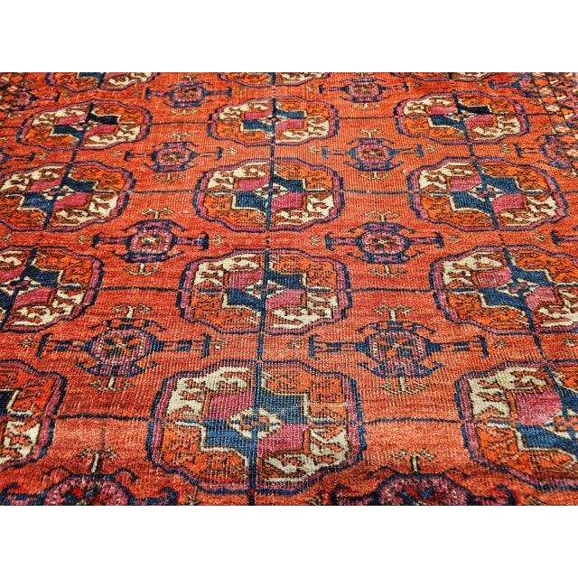 19th Century Vintage Turkmen Tekke Rug With Geometric Medallions For Sale - Image 10 of 12