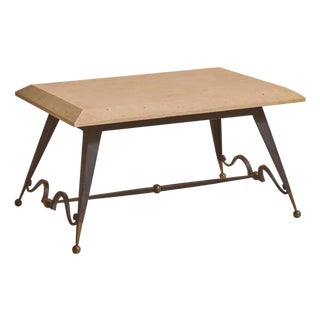 French Forged Iron + Limestone Coffee Table, Circa 1940s For Sale