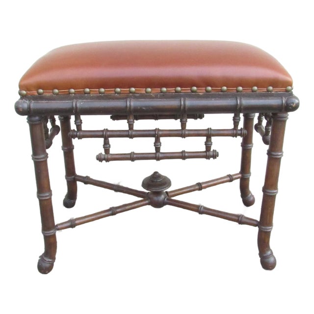 Antique French Faux Bamboo Stool For Sale