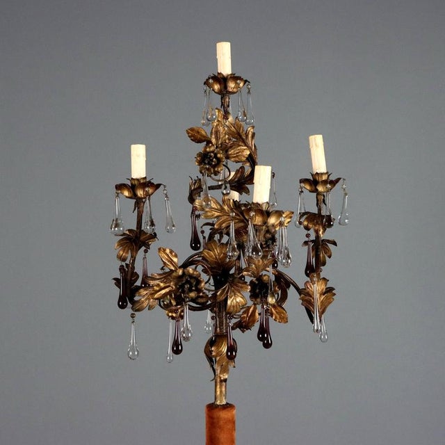 19th Century Antique Floor Lamp in Gilded Metal and Glass, Italy For Sale - Image 3 of 11