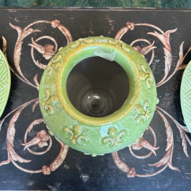 1990s Italian Hand Painted Green Ceramic Vase For Sale In Dallas - Image 6 of 11
