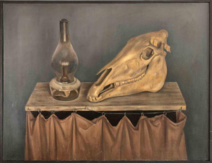Unknown, Still Life with Skull, Oil on Canvas, Framed