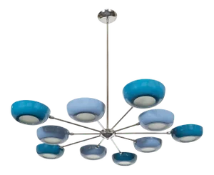 Ten-Arm Starburst Chandelier With Blue Shades