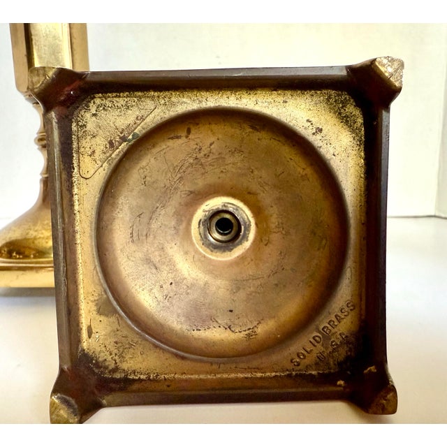 Pair of Vintage American Solid Brass Neoclassical Candlestick Holders For Sale - Image 9 of 10
