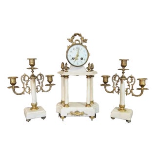 Victorian Clock Garniture with Candelabras, 1860s, Set of 3 For Sale